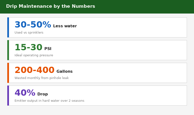 Drip irrigation maintenance statistics
